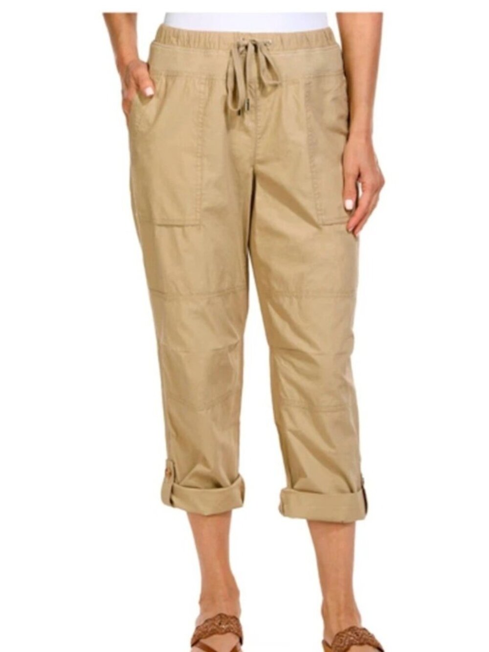 NWT Nautica Jeans Women's S Brown Cotton Capri Pants Cuffed Hem